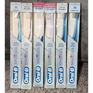 Lot of 6 NOS Oral-B Advantage Toothbrushes 35 Soft/Straight Angle vintage 1996
